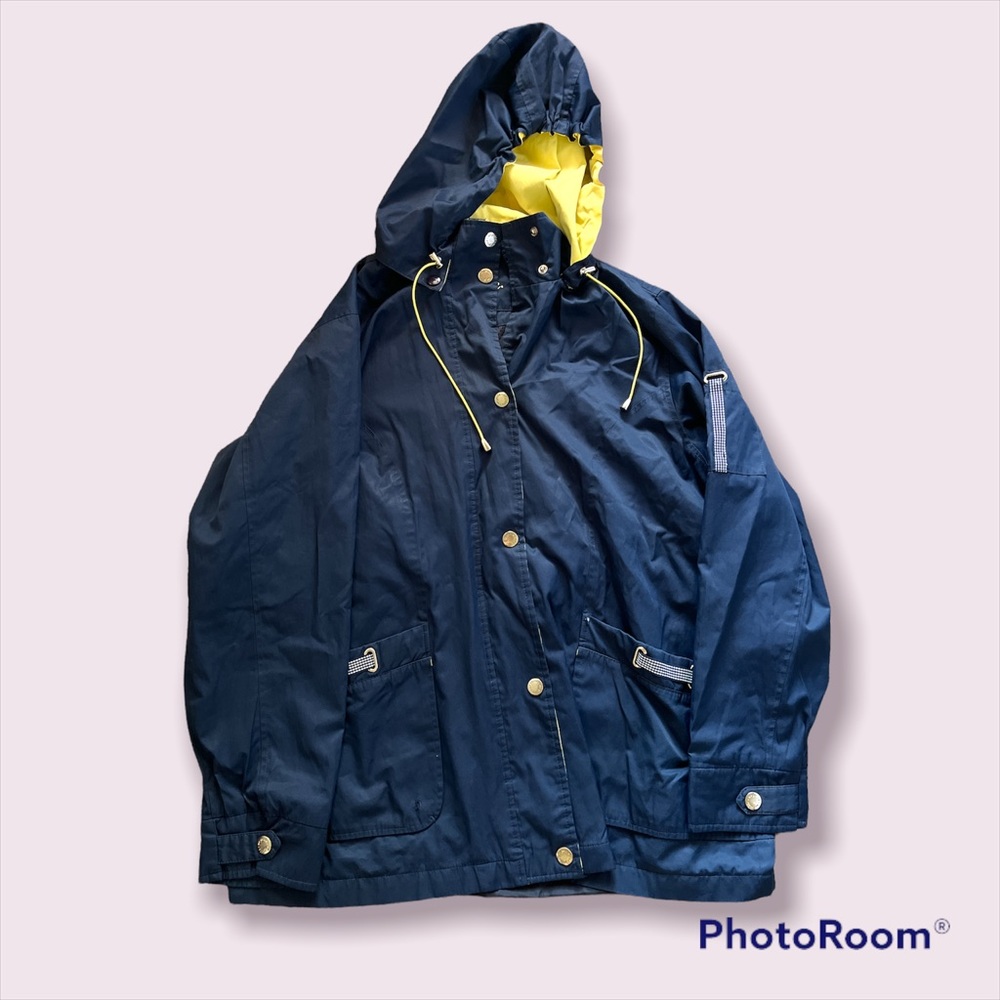 Women’s Navy Blue Rain Coat Utility Jacket with Detachable Hoodie